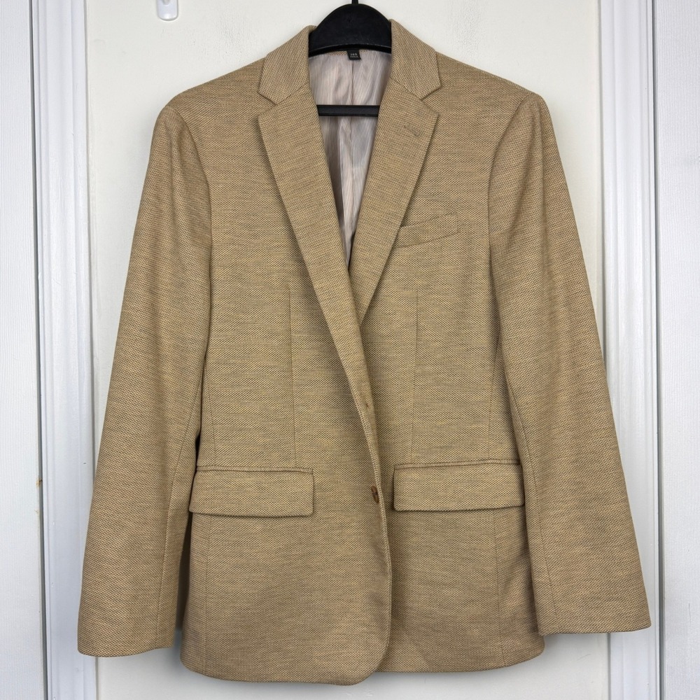 Banana Republic Summer Blazer Mens 38S Rayon Sport Coat Suit Jacket Tan Weave - Picture 2 of 14